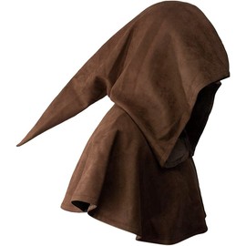 FURPHI Medieval Hooded Cowl Hat Renaissance Faux Suede Cape Pagan Cosplay Accessory (Brown)