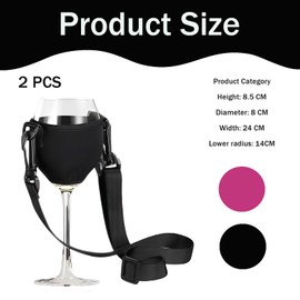 QckZee 2 Stück Weinglashalter zum Umhängen – Tragbarer Weinhalter & Weinglas Halterung für Weinproben, Partys, Festivals – Glashalter zum Umhängen in Pink oder Schwarz – Wine Holder für unterwegs