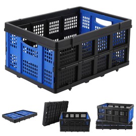 GarveeHome Collapsible Plastic Crate, Foldable Storage Basket, Stackable Utility Crate with Handle, Heavy Duty Milk Crate for Kitchen Office Camping Classroom Storage