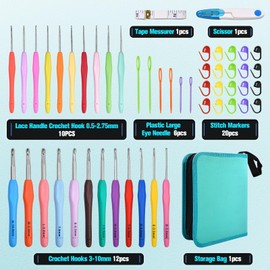 SPEEDWOX Crochet Hooks Set 50 Pieces with Storage Box Ergonomic Needles Crochet Hooks Weaving Kits DIY Handmade Knitting Art Tools 0.5mm-2.75mm Ergonomic Soft Grip Handle
