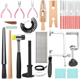 Jewelers Tools Set 27Pcs Ring Making Kit Includes Jewelers Saw with 144 Saw Blades, Bench Pin Clamp, Wooden Ring Clamp, Rings Sizer Measuring Tool, Rubber Hammer, Diamond Needle Files, Jewelry Pliers