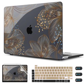 CISSOOK for MacBook Pro 13 inch Case 2025-2020 Release Model A2338 M1 M2 A2289 A2251 with Touch Bar, Plastic Hard Shell Case & Keyboard Cover & Screen Protector for Pro 13, Gorgeous Gold Floral