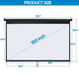 SEGAWE Projection Screen 100 Inch 16:9  Pull Down Projector Screen for Home Party Black