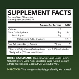 Saw Palmetto for Men Gummies - DHT Blocker Supplement for Hair Health and Male Patterned Balding - 60 Count - Supports Scalp and Prostate Wellness - Raspberry Flavor - Vegan, Non-GMO, 1 Month Supply