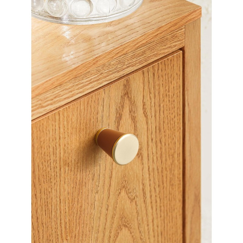 JIASENBAO Leather Drawer Pulls Trapezoid 5 Pack Gold Brown Leather