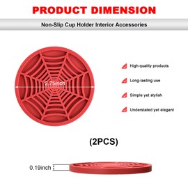 ZNDAW 2 PCS Car Cup Holder Coasters, 2.75 Inch Anti-Slip Soft Auto Insert Drink Mat Decor, Universal Automotive Embedded Coaster Shockproof Water Bottle Holder Pads for Women Men (Red)
