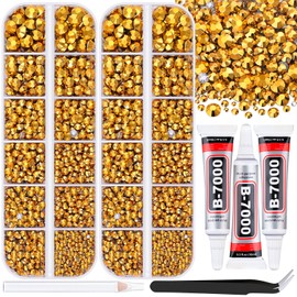12000Pcs Resin Rhinestones for Bedazzling with 3Pcs B7000 Jewelry Glue, 2 Boxes Mine Gold Flatback Rhinestones for Crafting Crafts DIY, Crystals Gems for Clothing Shoes Tumblers Nail Art Makeup