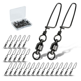 Piscorush Fishing Snap Swivel Ball Bearing Fishing Swivels with Coastlock Snaps High Strength Saltwater Connector Freshwater Corrosion Resistance Black Nickel Size #0-#10 (Size #2_48lb, Pack of 25)