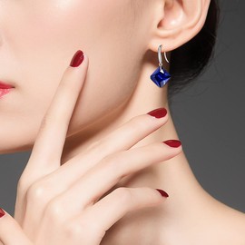 Square Crystal Earrings Rhombus Purple Blue Cubic Zirconia Dangle Drop Earrings for Women WE030 (Purple Blue)