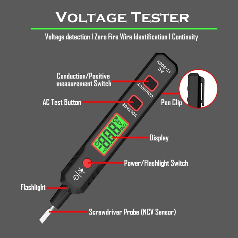 Voltage Tester AC 12-300V Non-Contact & Contact Voltage Detector Electrical