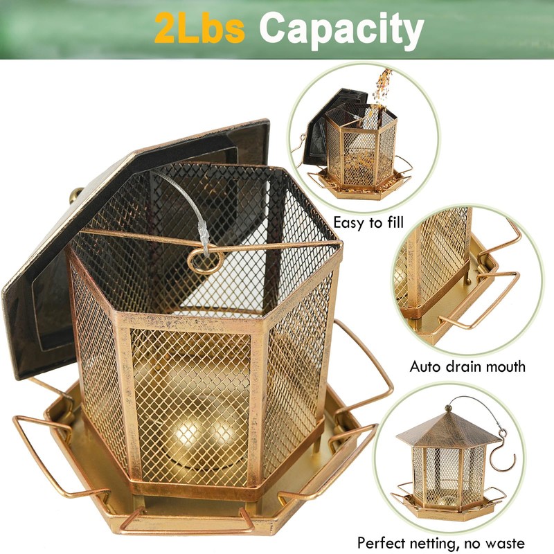 Wild Birds Feeder, Finch Bird Feeder for Outdoors, Metal Hexagonal