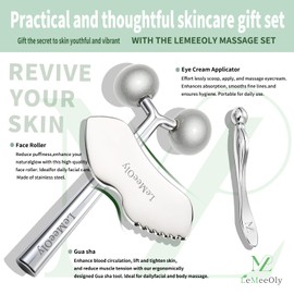 LeMeeOly Face Roller Massager Skin & Gua Sha Facial Tools Stainless Steel, Facial Massage Skin Care for Face Neck Body, Reduce Puffiness Remove Wrinkles, Valentines Gift for Women