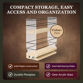 Vertical Spice Solid Maple Storage Rack Drawer - Sliding Spice Rack - Pantry Organizers and Storage - Kitchen Cabinet Organizer - Made in USA - 1 Drawer, 2 Tiers (2.3" W x 10.75" H x 10.6" D)