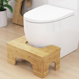 Foldable Toilet Stool Squat for Adults and Kids, 7" & 9" Adjustable Heights Bamboo Flip Poop Stool for Bathroom - Improve Squatting Posture, Potty Stool with Anti-Slip Layer[No Installation Required]