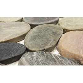 FuStone Marble Tiles Interlocking Pebble Decorative Tiles Natrual River Rock Stone Tile(1-Sheet) Kitchen Floor Bathroom Patio Stones FP107-1