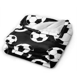 Fun Black and White Soccer Sport Ball Throw Blanket Soft Bed Bedding Warm Cozy Plush Flannel Fleece Blankets Gifts for Kids Boys Teens Men, Sofa Couch Bedroom Home Decor, 60"x50"