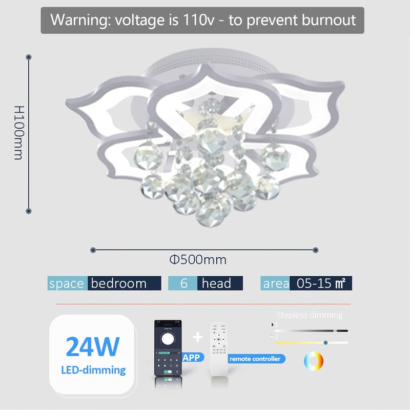 AHAWILL Modern Ceiling Light,Crystal Flush Mount LED Chandelier Ceiling Flower