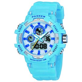 PASNEW Boys Watch Multi Function Digital-Analog Sport Watches,Kids Outdoor Waterproof Watches for Boys,30M Waterproof Watch-LightBlue