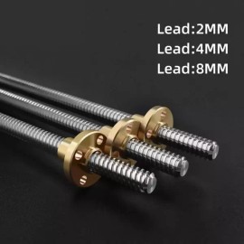 Sangpumsangseoseoljeongchamjo T8 사다리꼴 스핀들 나사 리드 4mm OD 피치 길이 황동 너트 포함 [350mm with nut] T8 Trapezoidal Spindle Screw Lead 4mm OD Pitch Length Brass Nut Included [350mm with nut]