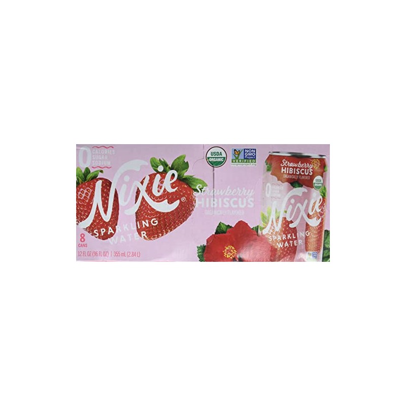 Nixie Organic Strawberry Hibiscus Sparkling Water, 8 Pack, Non GMO,