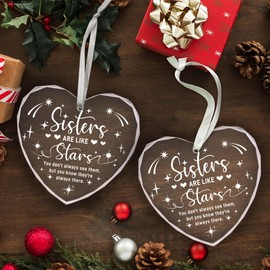 Vorruil Sister Christmas Ornament 2024, Christmas Ornament for Sister, Sister Gifts from Sister, Heart Glass Christmas Ornament from Sister