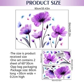 RW-1500 Creative Purple Tulip Wall Decals Giant Tulips Butterfly Wall Stickers DIY Removable Watercolor Floral Plants Wall Art Decor for Women Girls Bedroom Living Room Nursery Office Decoration