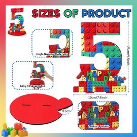 Geelin 5rd Birthday Number Sign Centerpiece Building Block Theme Number Stand Sign, Wooden Table Decoration Photo Props for Birthday Decorations