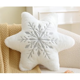 MolynnChic Star Decorative Pillow 17 Inch – Soft Plush Faux Fur Throw Pillow with Gold Snowflake Embroidery, Cozy Accent Cushion for Sofa, Couch, Bed, Winter & Christmas Home Decor