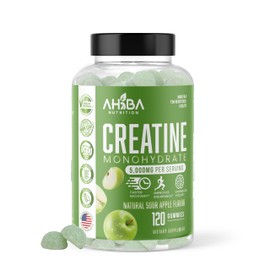 Ahiba Nutrition Creatine Monohydrate Gummies 5g per Serving, chewable, Vegan, Non-GMO, Sugar-Free, Soy-Free, Gluten-Free, Men & Women,More Strength & Recovery- Sour Apple Flavor, Made in USA