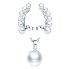 Yumilok Women's Jewellery Set for Women Necklace & Earrings Set Pearl Pendant Chain Stud Earrings in 925 Sterling Silver, Sterling Silver Pearl, Pearl