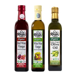 ORGANIC Oil & Vinegar Variety 3-Pack - Red & White Wine Vinegars & Extra Virgin Olive Oil - De La Rosa 613 16.9oz (500ml) Bottles | Kosher, Vegan, Gluten-Free | Great for salads, dressing and more!