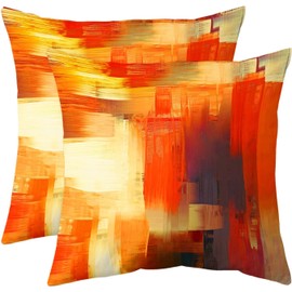 QUALKNOY Set of 2 Velvet Orange Cushion Covers 18"x18" Modern Abstract Art Painting Couch Throw Pillow Covers 45 x 45cm Home Decor Cushion Cover for Sofa Living Room Bedroom Garden Outdoor