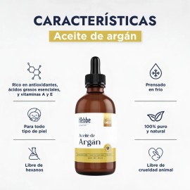 Aceite de Argán Puro Orgánico Hebbe Cosmetics 100ml Prensado en Frío