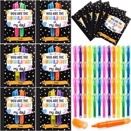 Fuyoooo 24 Sets Valentines Day Gifts for Kids with Highlighter Valentines Cards Classroom Bulk Valentine Exchange Cards Valentine School Classroom Exchange Prizes for Kids
