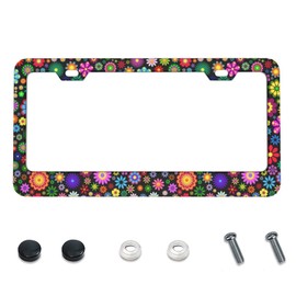 PUTKA Personalise Colorful Floral Flowers License Plate Frames for Car Decorative Universal Aluminum Rustproof License Plate Cover for Standard Us Vehicles 12.2 x 6.3 in (Sun Flower)