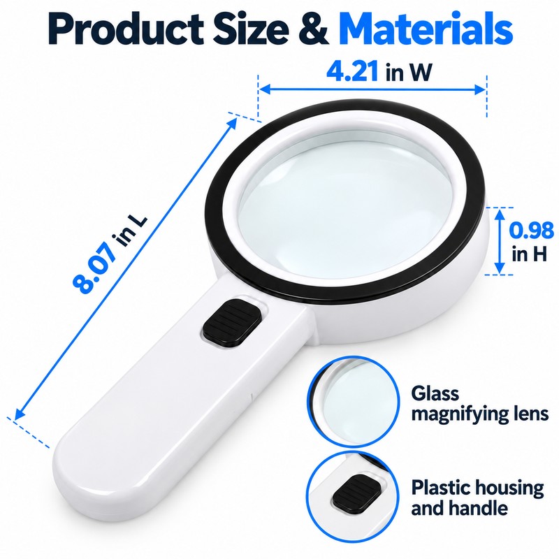 30X Handheld Magnifying Glass for Reading – 12 LED Illuminated