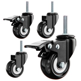 Set of 4 swivel castors ø38 mm for furniture - m8 furniture castors heavy duty, m8 castors with brake, swivel castors - 2 with brakes, 2 without brake, max. 88 kg capacity, black