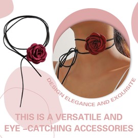 XOXVURI Pack of 2 Rose Necklace Rose Choker Flower Necklace Rose Choker for Women Rose Flower Choker Necklace Beach Choker Bridesmaid Wedding for Women Girls Flannel