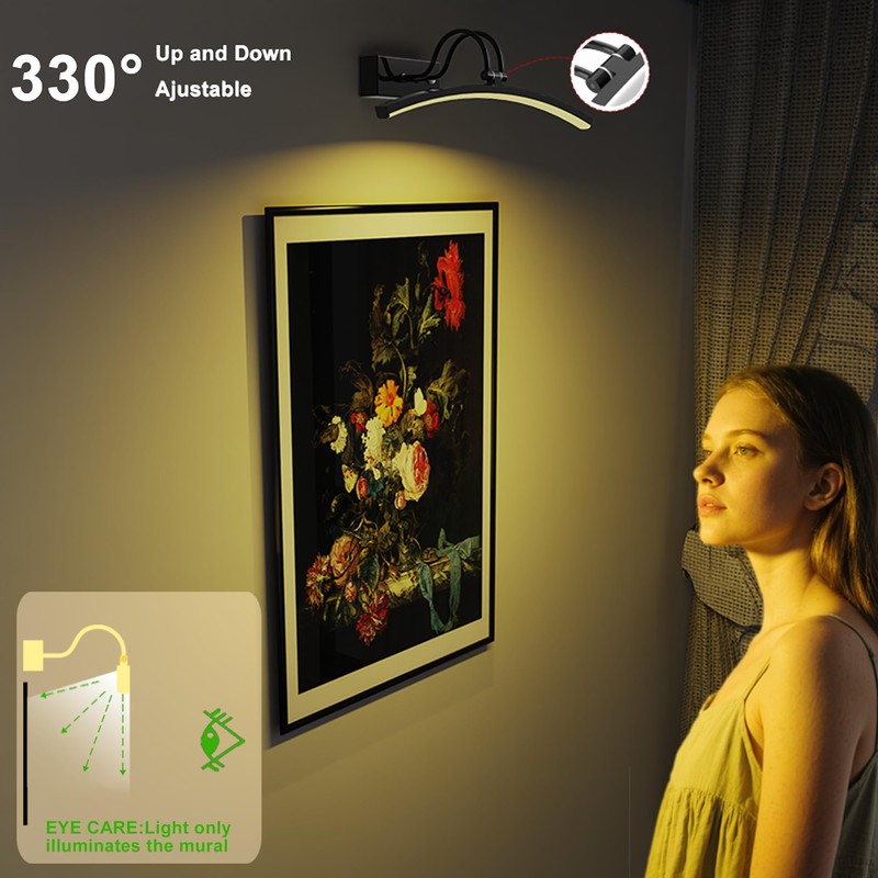 PAIHOME Wireless Battery Operated Picture Light, 16in Black Picture Light