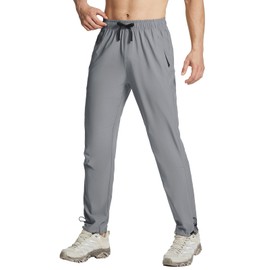 BALEAF Men's Hiking Pants Lightweight Quick Dry Water Resistant Elastic Waist Cargo Pants with Zip Pockets for Outdoor Frost Gray M