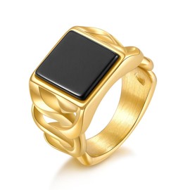 Joliernelle Mens Onyx Stainless Steel Vintage Braided Cuban Link Signet Ring, Non-precious metal, No Gemstone