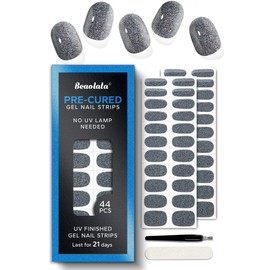 Beaolata Pre Cured Gel Nail Strips - 44PCS Salon Quality Gel Nail Stickers - Long Lasting Polish Wraps for Women no UV Light Needed Easy Apply& Remove (Cool Silver)