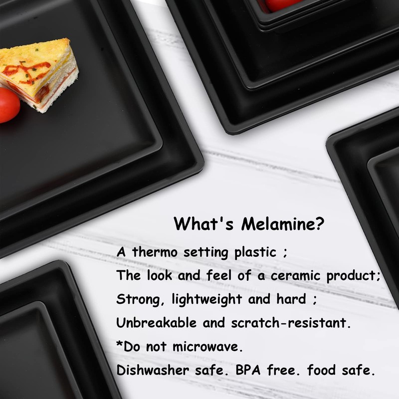 12 Piece Melamine Plates and Bowls Sets Square Dinner Set