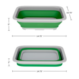 Wakeman Collapsible Trash Can Sink Set – 33-Gallon Garbage Bin and 10-Liter Wash Basin – Camping Accessories (Green), 10 L
