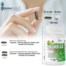 Organic Chlorella Probiotics Supplements - Chlorella Powder Capsules Broken Cell Wall Algae - 60 Vegan Hard Capsules, Comparable to Chlorella tablet, Organic Chlorella Capsuls for Ultimate Nutrition