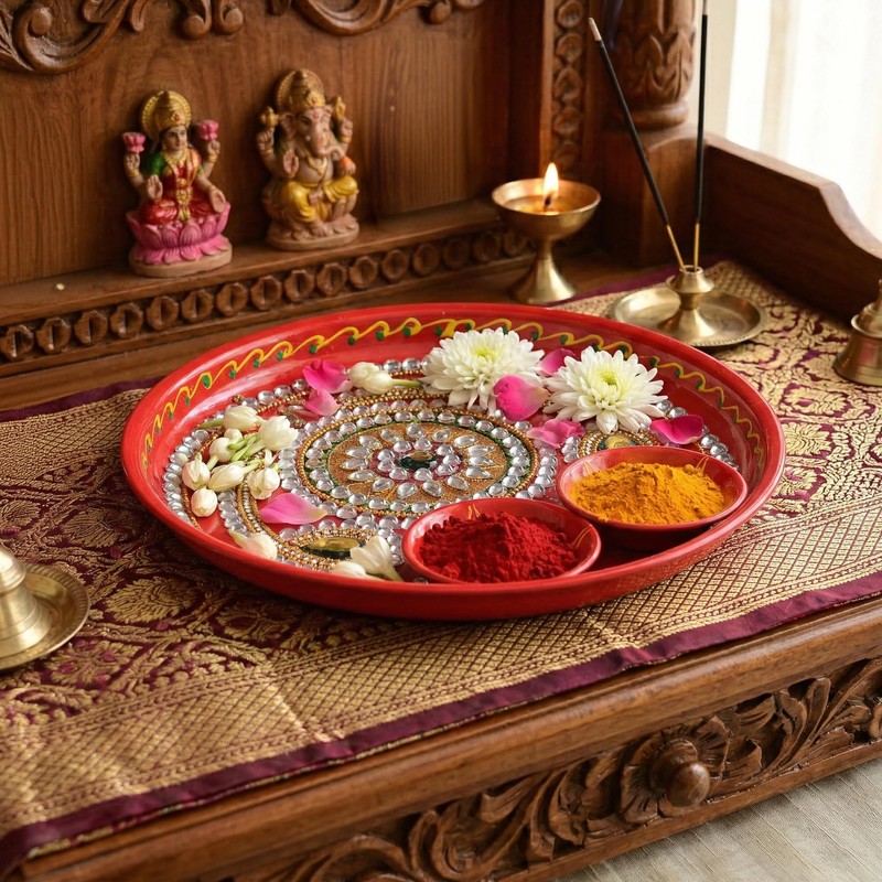 Tarini Gallery Pooja Thali with Bowls Puja Article for Aarti