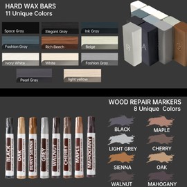 Hardwood Floor Repair Kit -11PCS Laminate Vinyl Floor Wax with 8PCS Wood Furniture Touch Up Marker,Professional Restoration The Scratches, Stains,Holes on Any Wood Floor and Wooden Furniture
