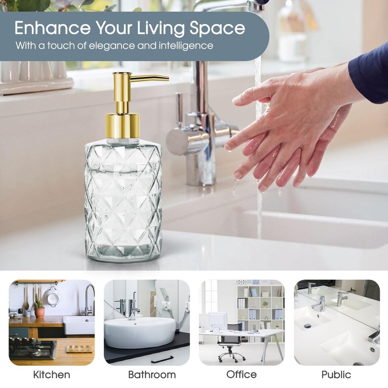 Topsky Glass Soap Dispenser with Plastic Pump,330ml Liquid Hand Soap
