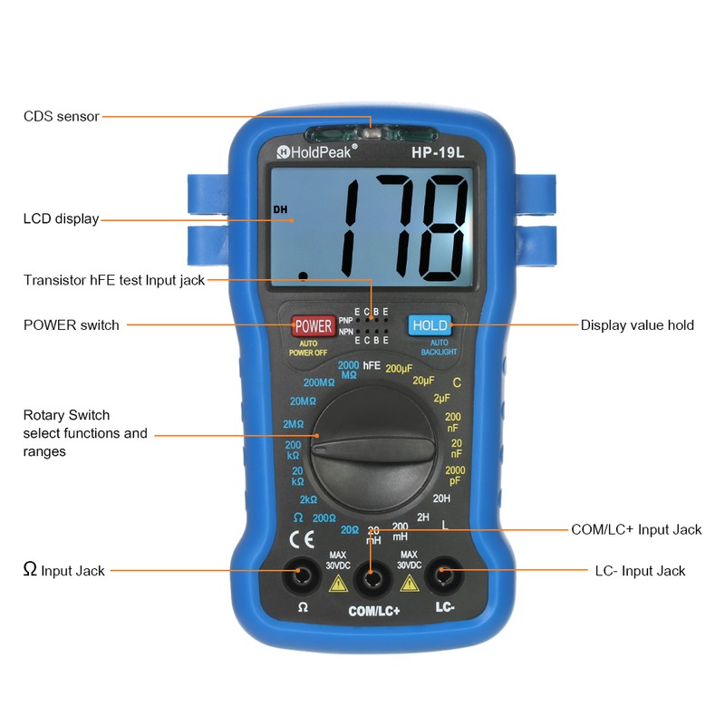 HoldPeak Backlight LCD Digital LCR Multimeter Resistance Capacitance Inductance Transistor