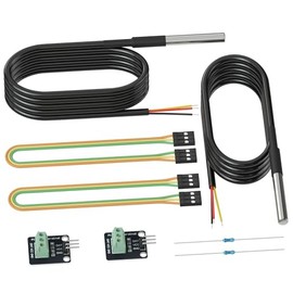 DROK Waterproof High Precision DS18B20 Temperature Sensor Probe 2-Piece Set with Adapter Board & 4.7K Resistor & Jumper Wires (5 Sets) Stainless Steel Waterproof -55℃ to +125℃ for Industrial Use DIY